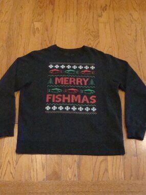 Bass Pro Shops "MERRY FISHMAS" Logo Men's Medium Christmas Ugly Sweater Black